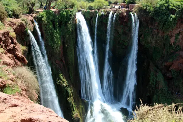 Natural waterfalls surrounded by greenery near Ouzoud village