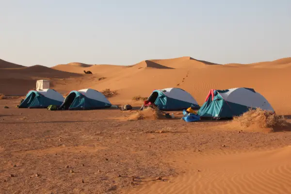 desert camp during guided trek in Mhamid Sahara